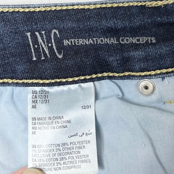 INC Women's Jeans 12/31 Embroidered-Cuff Cropped Dark Wash High Rise Distressed - Picture 8 of 11
